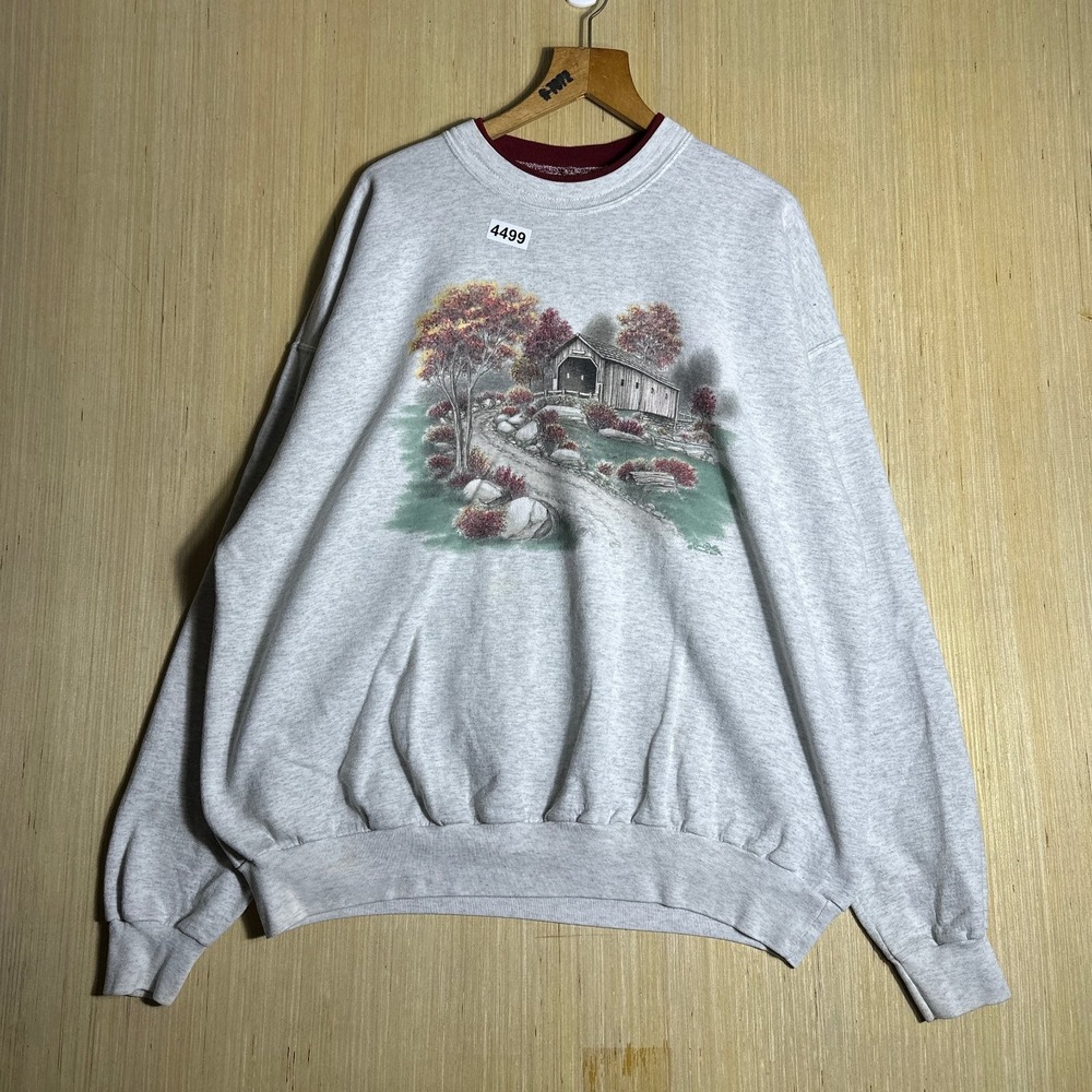 Vintage Endless Design Sweater Mens Large Grey Long Sleeve Pullover Graphic 90s
